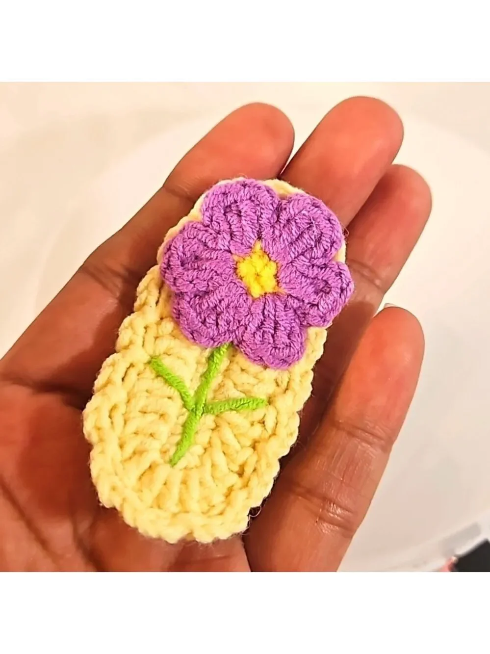 Hand Knit Crochet Hair Clip Handmade Purple Botanical